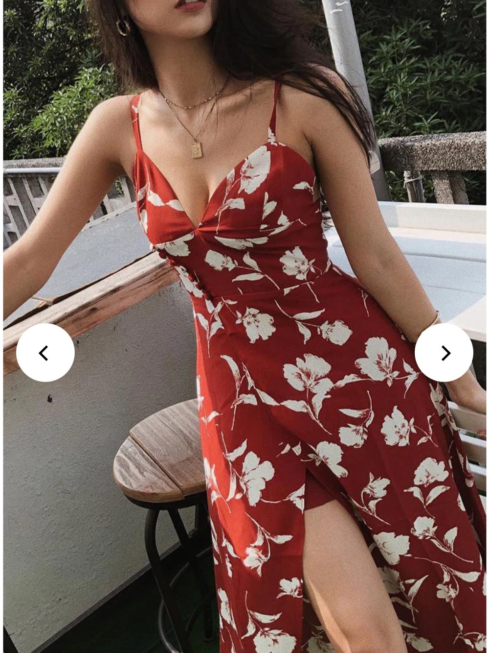 Petite Studio New York Carly Red Floral Midi Dress V-Neck Slit Small